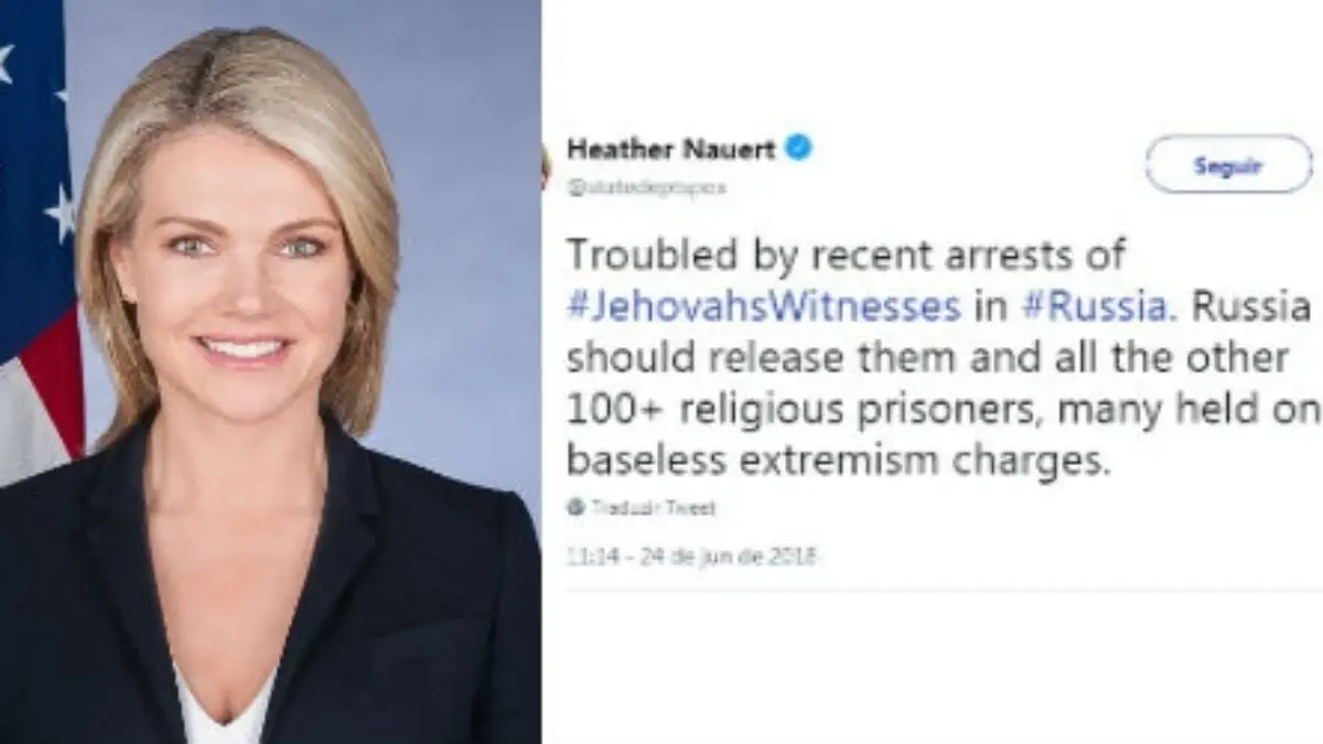 Porta voz do Departamento dos EUA, Heather Neuert, manifestou preocupação com a situação das Testemunhas de Jeová na Rússia