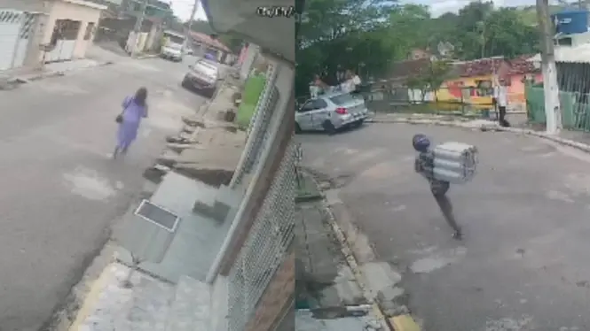 suspeito arranca lixeira de alumínio e foge